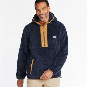 L.L. BEAN Men’s Hi-Pile Fleece Hooded Pullover Brown & Blue Size Large Tall